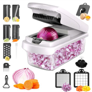 16-in-1 Multi-Functional Vegetable Chopper Set - Container, Peeler, Filter, and Portable Design for Effortless Onion, Carrot, and Garlic Preparation