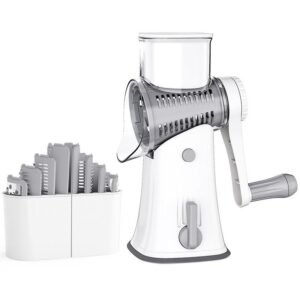 Rotary Cheese Grater 5-in-1 Vegetable Slicer with Handle, 5 Interchangeable Stainless Steel Blades for Kitchen Use