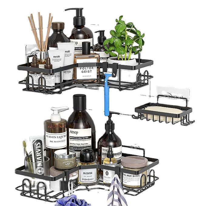 Shower Caddy, No Drilling Bathroom Organizer with Soap Holder, Adhesive Bathroom Caddy, Black