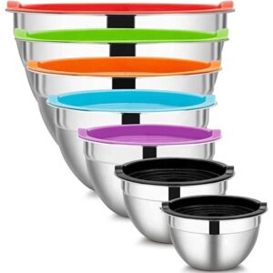 Stainless Steel Mixing Bowls Set, TINANA 6 Pack Mixing Bowls with Lids, Metal Nesting Storage Bowls for Kitchen, 4.5/3/2.5/2/1.5/0.75QT, Great for Prep, Baking, Serving, Multicolor