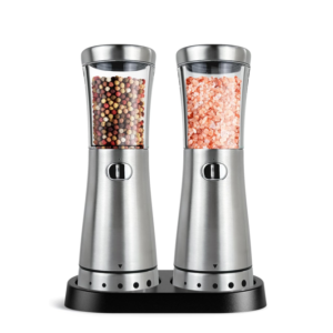 2 Piece Set Electric Salt and Pepper Grinder Set , Adjustable Coarseness Mill Grinders Stainless Steel