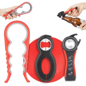 EqueDynamics 4 Pack Jar Opener Bottle Opener for Weak Hands, 5-in-1 Multi Function Opener Kit with 6-in-1 Jar Opener, 4-in-1 Jar Opener, Silicone Handle, Non-Slip Gripper Pad, Easy Twist Lid Remover for Seniors, Arthritis, Kitchen Bottles, Cans & Jars