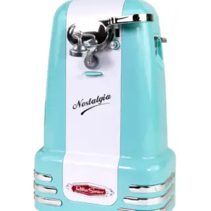 EqueDynamics Retro Electric Can Opener with Built-in Knife Sharpener and Bottle Opener, Automatic Can Opening with Magnetic Lid Remover, Easy Push Lever, Cord Storage, Vintage Kitchen Appliance for Canned Foods, Bottles & Everyday Kitchen Use, Aqua