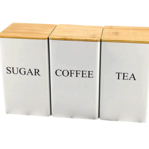 EqueDynamics 3-Piece Metal Storage Jars with Airtight Lids, Vintage Farmhouse Kitchen Canister Set for Coffee, Tea, Sugar, Snacks & Dry Food, Durable Tinplate Storage Containers, Decorative Countertop Organization for Home Kitchen