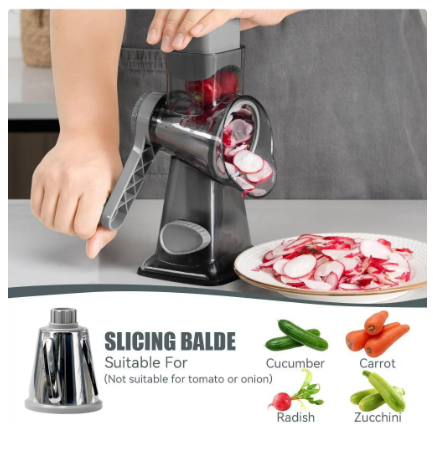 Equedynamics Rotary Cheese Grater, Manual Hand Crank Stainless Steel Food Grater with Interchangeable Blades for Cheese, Vegetables, Nuts & Chocolate - Image 5