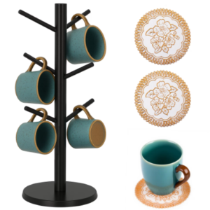 Equedynamics Mug Tree Stand, Countertop Mug Holder Rack with Multiple Hooks, Space-Saving Coffee Cup Organizer for Kitchen, Coffee Bar & Home
