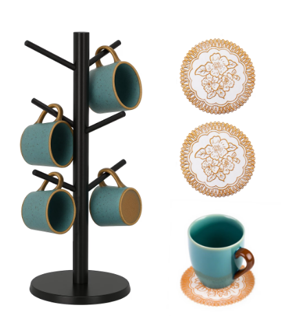 Equedynamics Mug Tree Stand, Countertop Mug Holder Rack with Multiple Hooks, Space-Saving Coffee Cup Organizer for Kitchen, Coffee Bar & Home