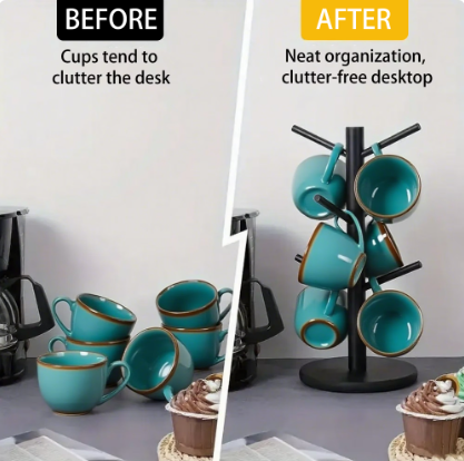 Equedynamics Mug Tree Stand, Countertop Mug Holder Rack with Multiple Hooks, Space-Saving Coffee Cup Organizer for Kitchen, Coffee Bar & Home - Image 2