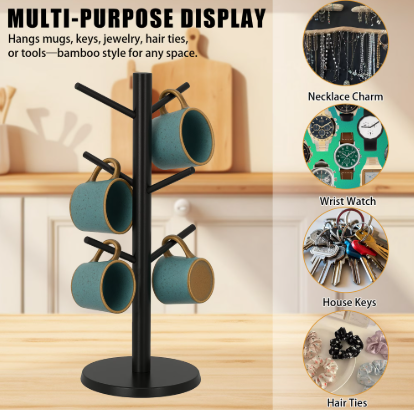 Equedynamics Mug Tree Stand, Countertop Mug Holder Rack with Multiple Hooks, Space-Saving Coffee Cup Organizer for Kitchen, Coffee Bar & Home - Image 4