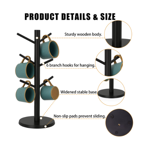 Equedynamics Mug Tree Stand, Countertop Mug Holder Rack with Multiple Hooks, Space-Saving Coffee Cup Organizer for Kitchen, Coffee Bar & Home - Image 5