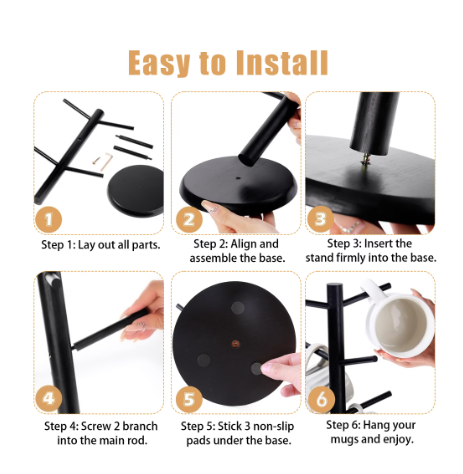 Equedynamics Mug Tree Stand, Countertop Mug Holder Rack with Multiple Hooks, Space-Saving Coffee Cup Organizer for Kitchen, Coffee Bar & Home - Image 7