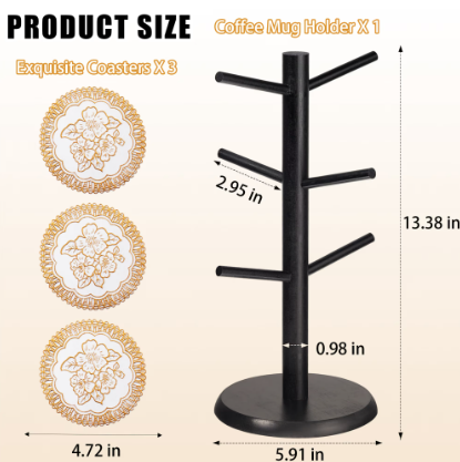 Equedynamics Mug Tree Stand, Countertop Mug Holder Rack with Multiple Hooks, Space-Saving Coffee Cup Organizer for Kitchen, Coffee Bar & Home - Image 8