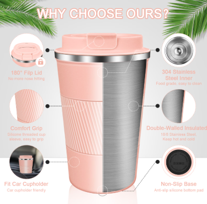 Equedynamics Travel Mug, Insulated Reusable Coffee Mug with Leakproof Lid, Portable Thermal Cup for Coffee, Tea, Water & Hot or Cold Beverages - Image 6