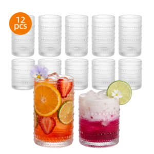 EqueDynamics Drinking Glasses Set, Premium Clear Glass Tumblers for Water, Juice, Iced Coffee, Cocktails, Beer & Soft Drinks, Durable Everyday Beverage Glasses for Home, Kitchen, Office, Restaurant & Party Use