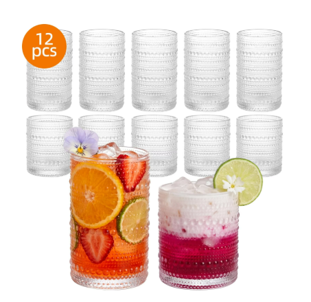 EqueDynamics Drinking Glasses Set, Premium Clear Glass Tumblers for Water, Juice, Iced Coffee, Cocktails, Beer & Soft Drinks, Durable Everyday Beverage Glasses for Home, Kitchen, Office, Restaurant & Party Use