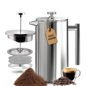 EqueDynamics Non-Electric French Press Coffee Maker, Premium Borosilicate Glass Coffee Press with Stainless Steel Filter System, Manual Coffee & Tea Brewer for Rich Flavor, Heat-Resistant, BPA-Free, Portable for Home, Office & Travel