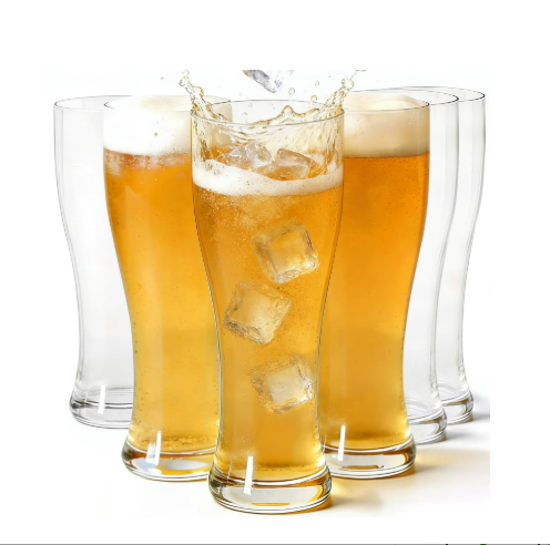 EqueDynamics Pilsner Drinking Glasses, Premium Tall Beer Glasses for Pilsner, Lager, Craft Beer & Wheat Beer, Crystal Clear Durable Glassware with Elegant Slim Design for Home Bar, Restaurant, Pub & Party Use